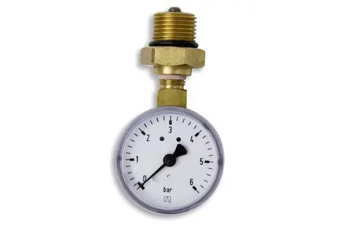 Manometer zur Druckmessung mit einer Skala bis 6 bar. Das Produkt stammt von der Marke Roth und ist für industrielle Anwendungen geeignet.